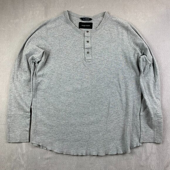 Wings + Horns Mens Shirt Large Gray Heather Slub Rib Henley Long Sleeve Knit - Picture 1 of 7